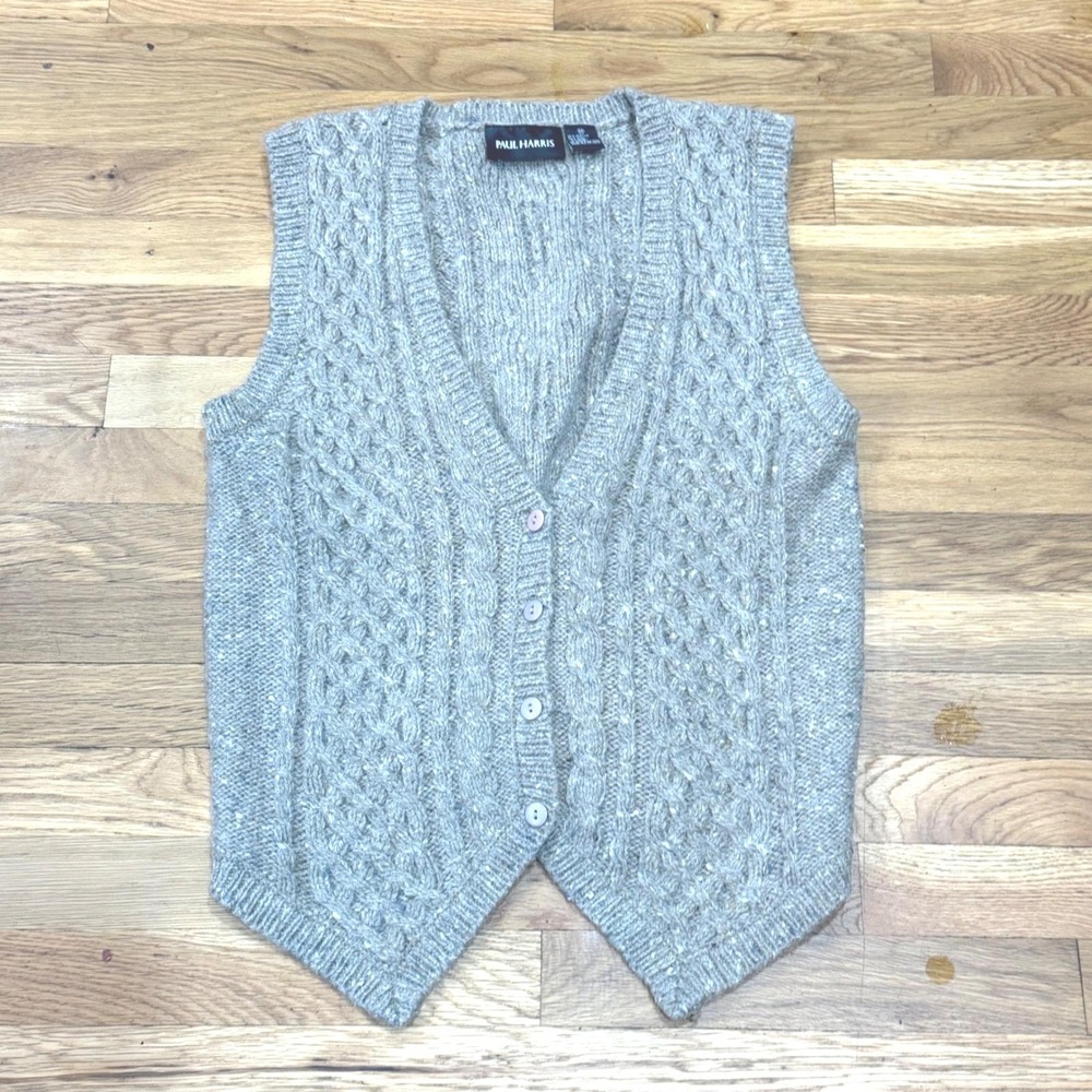 Paul Harris Mens Tan Cable Knit Wool Blend Button Front Sweater Vest Size Medium